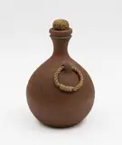 Lawrence Ewing, Small bottle, shino glazed stoneware with original cork stopper and rope handle