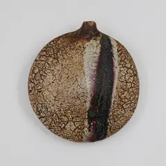 Doris Dutch, Hanging vase, stoneware with textured washed surface and partial glaze