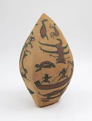 Robin Sinclair, Taranaki ventifact form, terracotta form painted with rock art design (with rock art study drawings)