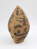 Robin Sinclair, Taranaki ventifact form, terracotta form painted with rock art design (with rock art study drawings)