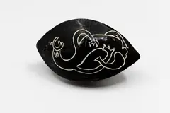 Robin Sinclair, Small ceramic form, with white wax resist incised rock art motifs on a black ground