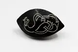 Robin Sinclair, Small ceramic form, with white wax resist incised rock art motifs on a black ground