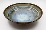 Len Castle, Table bowl, stoneware with crackled pale blue jun glaze over olive glaze