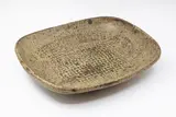 Len Castle, Large rectangular platter, stoneware with oatmeal glaze over saturated iron glaze, with stamp decoration to the well and centre
