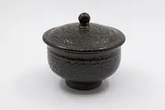 Small lidded pot by Mirek Smisek, salt glazed stoneware, sold Feb 2026