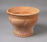Barry Brickell, Larger garden planter, unglazed terracotta with lobed and fluted walls and impressed decorative patterns to the rims, nice weathered patina