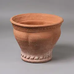 Barry Brickell, Large garden planter, unglazed terracotta with lobed and fluted walls and impressed decorative patterns to the rims, natural patina