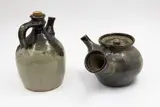 Barry Brickell, Wine flagon and teapot, glazed stoneware, the flagon with original cork stopper; the teapot with typical side handle