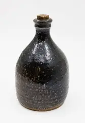 Barry Brickell, Wine bottle, stoneware with speckled dark salt glaze, original cork stopper