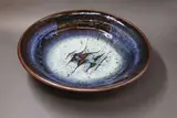 Len Castle, Table bowl, stoneware with jun glaze over tenmoku, wax resist gestural motif to the centre