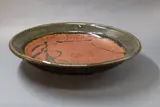 Len Castle, Table bowl, stoneware with wax resist gestural decoration on oversaturated iron glaze over grey ash glaze