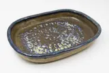 Barry Brickell, Large rectangular platter, stoneware with blue and purple jun glaze effects on a oatmeal ground