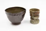 Barry Brickell, Bowl and cup duo, glazed stoneware, each decorated with an impressed stylised star design to the rim