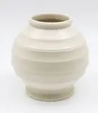 Large hand-potted spherical vase by Ernest Shufflebotham for Crown Lynn, with white cream glaze, shape no. 14, offered Feb 2026