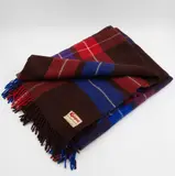 Kaiapoi K.P.G. Textiles Ltd, Early 'All Pure Wool' travel rug, with a tartan design in brown, blue, red and white