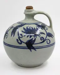 Nicholas Brandon, Large blue and white flagon, painted and glazed stoneware, with original cork stopper