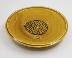 Richard Parker, Footed dish, glazed earthenware with shell impressions and painted decoration