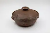 Barry Brickell, Casserole dish, stoneware with umber pigment wash to the exterior, the interior with oatmeal glaze