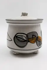 John Crawford, Hand-painted lidded jar, decorated with stylised fruit design