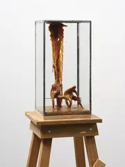 Two Resting Figures by Greer Twiss, wax, steel, wood and artist’s vitrine, circa 2006, sold Feb 2026