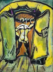 Philip Clairmont, Small Wardrobe with Coat Hanger and Nude, oil on board