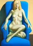 Michael Smither, Woman in a Blue Chair, oil on board