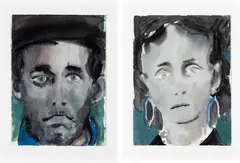 Ricky Swallow, False True Lovers, watercolour on paper, diptych