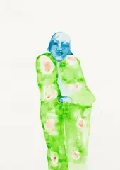 Francis Upritchard, Blue Woman with Green Shawl, 2011, 2011, watercolour