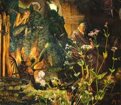 Andrew McLeod, Classical Scene with Turquoise and Ochre, oil on canvas
