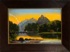 SS Pioneer, Wanganui River by Tony de Lautour, oil on found painting, offered Oct 2025