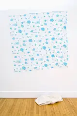 Simon Denny, Untitled (Blue Fish), found plastic shower curtain, woollen blanket and static electricity (circa 2006)