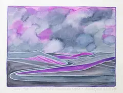 Marilynn Webb, Snow, the Umbrellas and the Pomohaka river, watercolour on paper