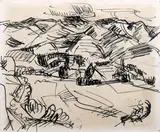 Toss Woollaston, The Hills, Upper Moutere, ink on paper