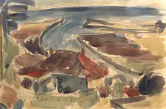Greymouth by Toss Woollaston, graphite and watercolour on paper, c. 1959, from the exhibition What we do here, sold Sep 2025
