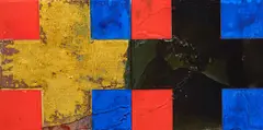 Siena (XXXII) by Stephen Bambury, 23k gold, schlagmetal, chemical action and acrylic, diptych, sold Sep 2025