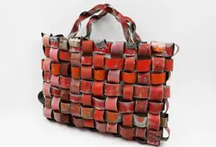 Jeffrey Thomson, Kete, painted and woven corrugated iron