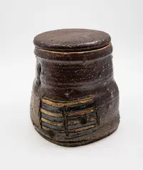 Denis O'Connor, Untitled (Lidded Vessel), woodfired stoneware, made with Waiheke Swamp clay