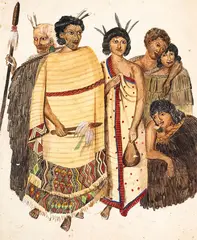 Helen Leech, A Maori group (after J J Merrett), watercolour on paper