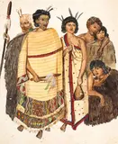 Helen Leech, A Maori group (after J J Merrett), watercolour on paper