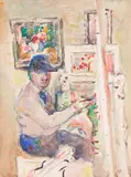 Francis McCracken, The Artist at the Easel, watercolour