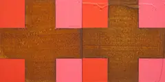 Stephen Bambury, Cartesian Circle (CC 1402), iron filings and acrylic on aluminium, two panels