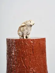 Driving Mr Albert by Michael Parekōwhai, taxidermied rabbit, two pot paint and polyurethane (2005), offered Aug 2025