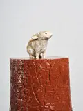 Michael Parekōwhai, Driving Mr Albert, taxidermied rabbit, two pot paint and polyurethane (2005)