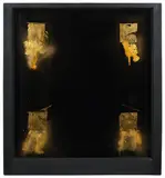 Ralph Hotere, Lo Negro Sobre Lo oro, gold leaf, gold dust and metallic oxides on glass in artist’s original frame