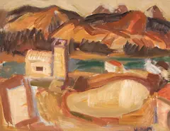 Toss Woollaston, McKee’s Works, Mapua, oil on board, circa 1937