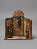 Paul Beadle, The Crucifixion with the Virgin Mary and St John, cast bronze, wood and nails