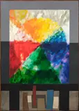 Milan Mrkusich, Chromatic Circle 62-64, oil, sand and collage on board