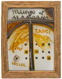 Ralph Hotere, Mungo at Aramoana, mixed media on stained glass window in driftwood frame