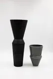 John Parker, Two conical vases, matt charcoal glaze and shiny grey glaze