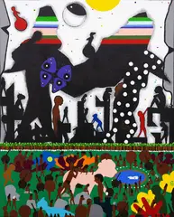 Andy Leleisi'uao, Amoni Village in Kamoa, acrylic on canvas, 2020
